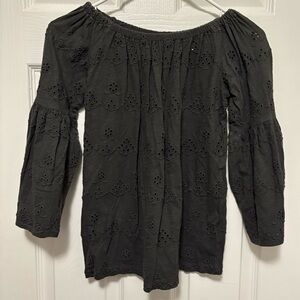 Lucky Brand Charcoal Gray Women’s Boho Eyelet Off-Shoulder Top Blouse